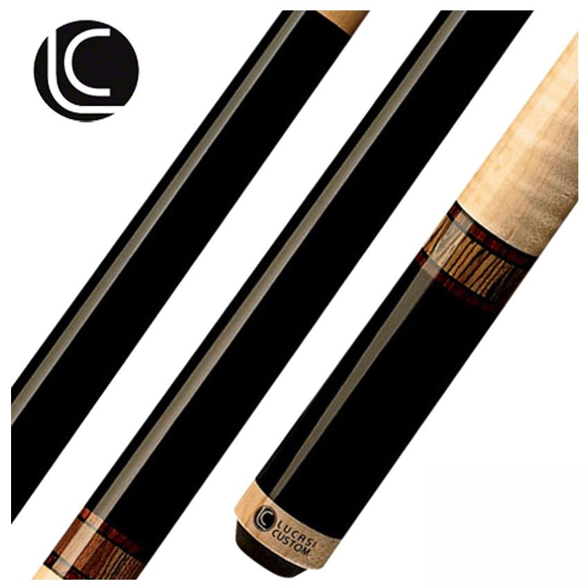 Lucasi Zero Flexpoint Midnight Black Cocobolo with Bocote Rings and Wrapless Curly Maple Pool Cue - LZC12